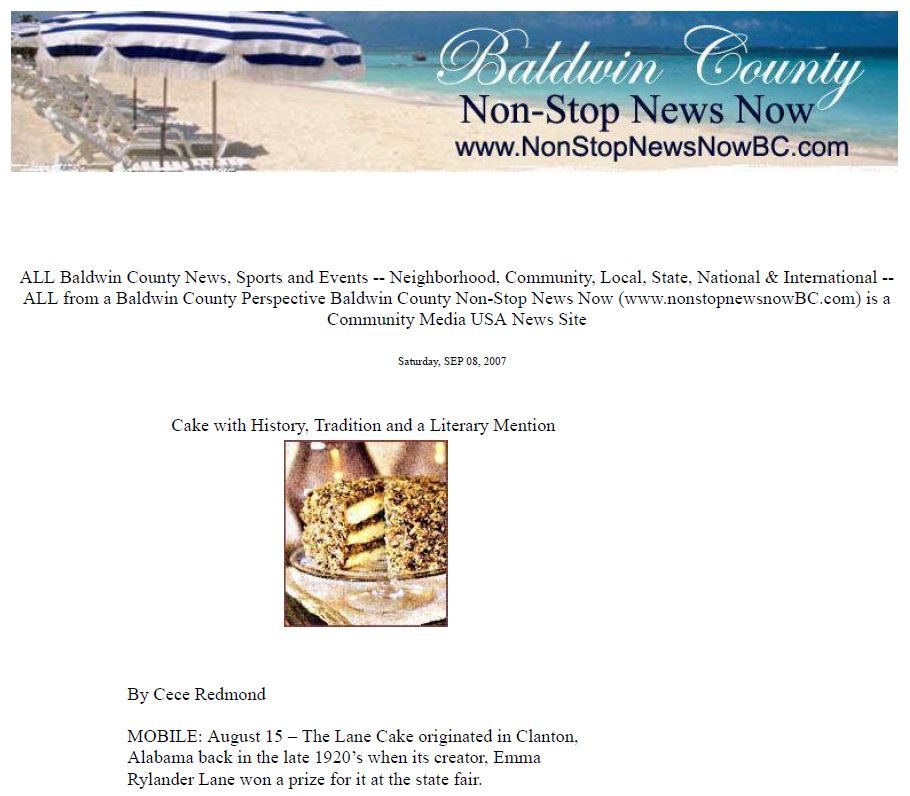 Lane Cake, a traditional Alabama cake with historical significance